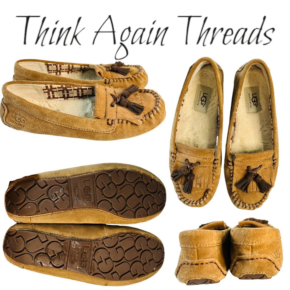 UGG Australia Lizzy Moccasin Slipper Shoe Suede Chestnut Brown Size 6